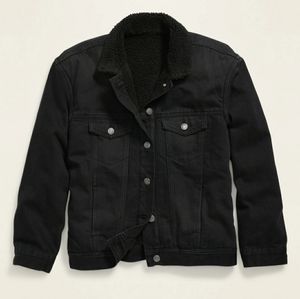 Sherpa-lined Oversized Black Jean Jacket